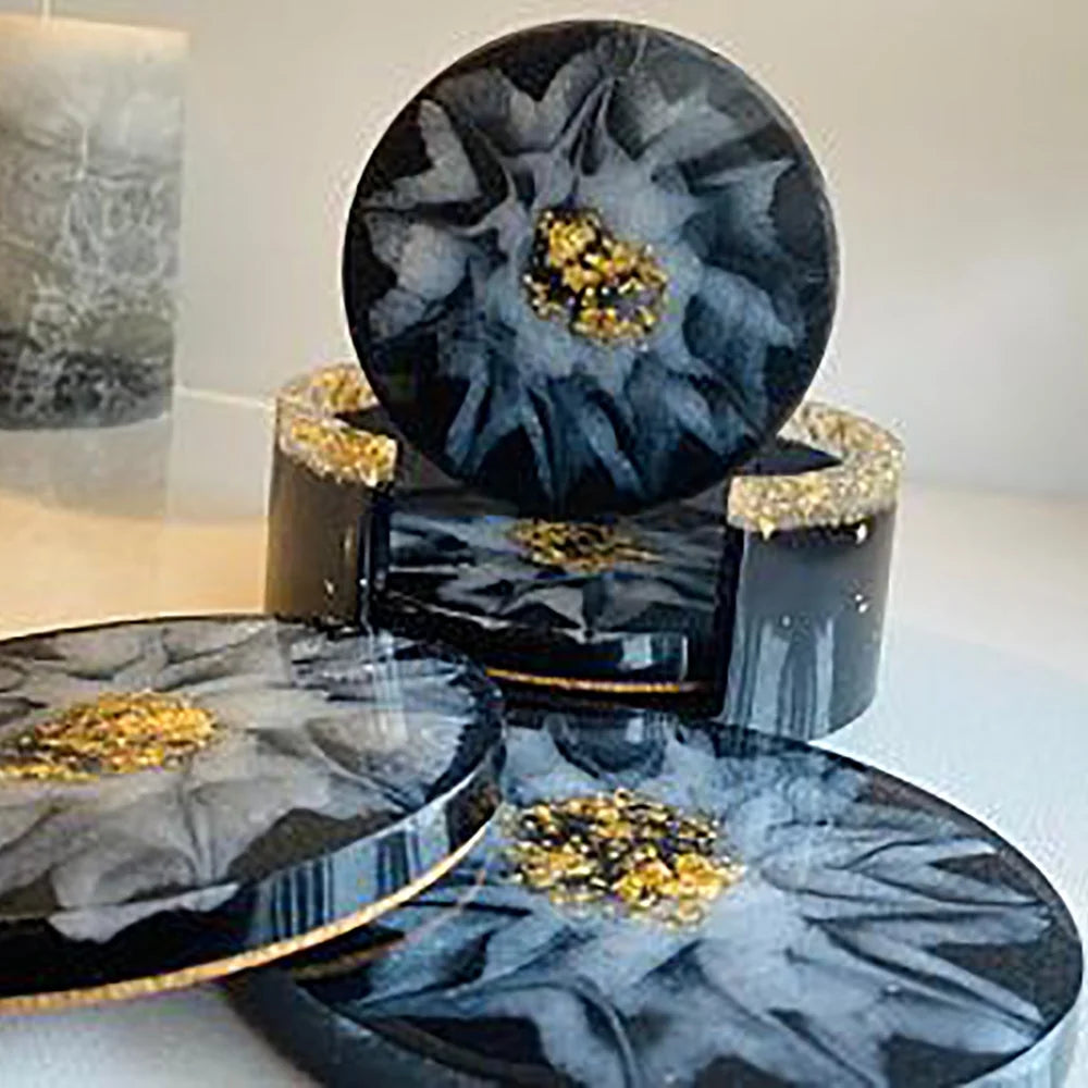 Epoxy Resin 16Oz Resin Kit with Resin Coaster Molds and Holder, Resin Pigment, Guiltter, Gold Flakes
