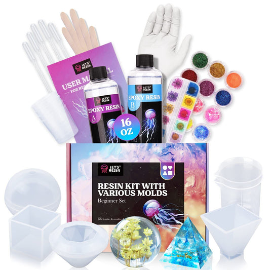 LET’S Resin 16OZ Resin Molds Silicone Kit Complete Set Bundle with Sphere, Py...