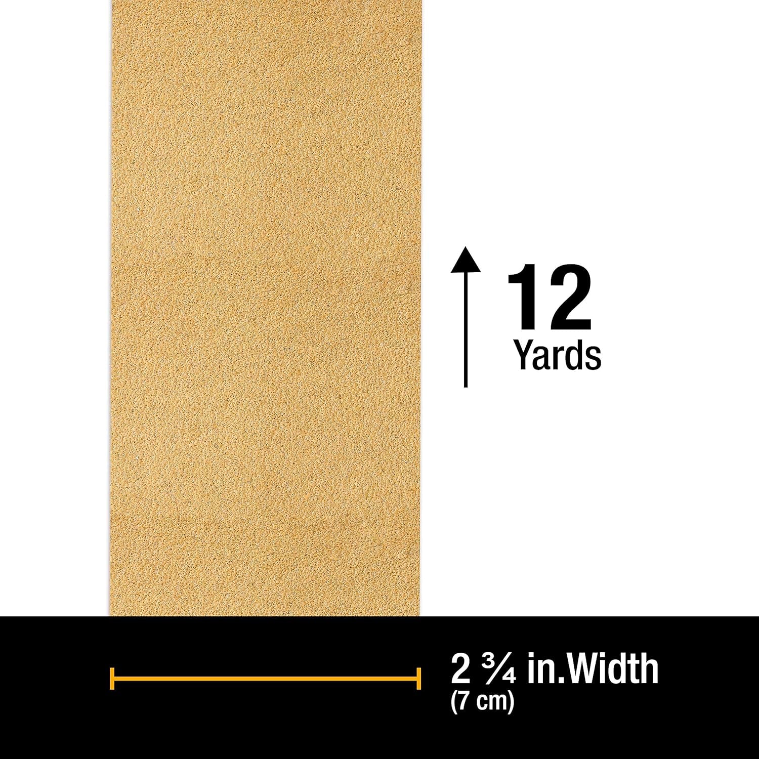 Premium - 60 Grit Gold - Hook & Loop Backing Longboard Continuous Sandpaper Roll, 2-3/4" Wide, 12 Yards Long - for Automotive & Woodworking Air File Long Board Sanders, Hand Sanding Blocks
