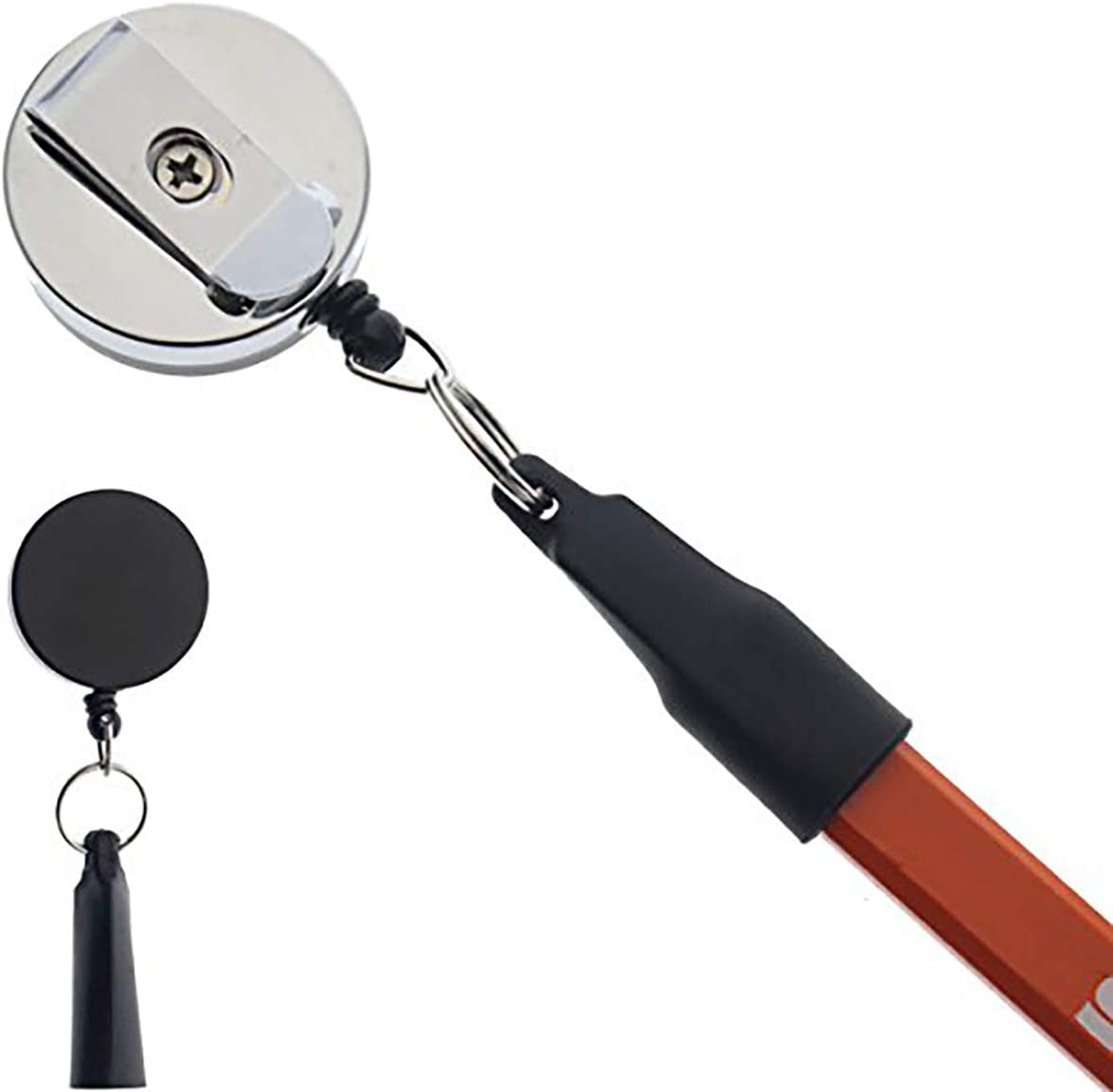 2 Pack - Heavy Duty Retractable Pull Pen Holder - Ideal for Markers & Carpenter Pencils - Thick Nylon Cable, Self Retracting Reel & Tight Metal Belt Clip by Reel-N-Rite