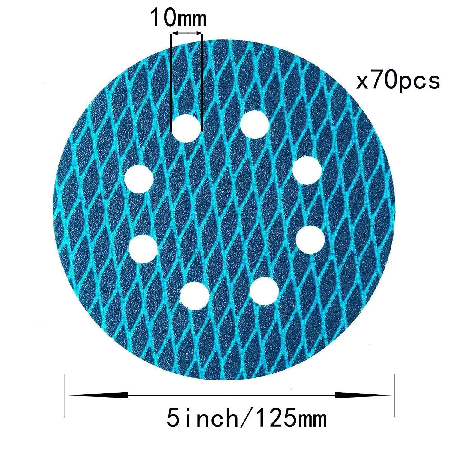 Orbital Sander Sandpaper 5 Inch 8 Hole Sanding Disc Hook and Loop Pads Sand Paper 320 Grit for Wood Metal 70 PCS Blue Aluminum Oxide anti Blocking Rhombus Sanding Discs
