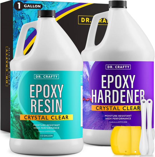 DR CRAFTY Clear Epoxy Resin - Table Top Epoxy Resin Kit - Clear Epoxy Resin for Resin Molds, Table Top, Art Resin, Craft, Jewelry Casting, DIY, Tumblers & Wood - 2 Part Resin Kit (1 Gallon)