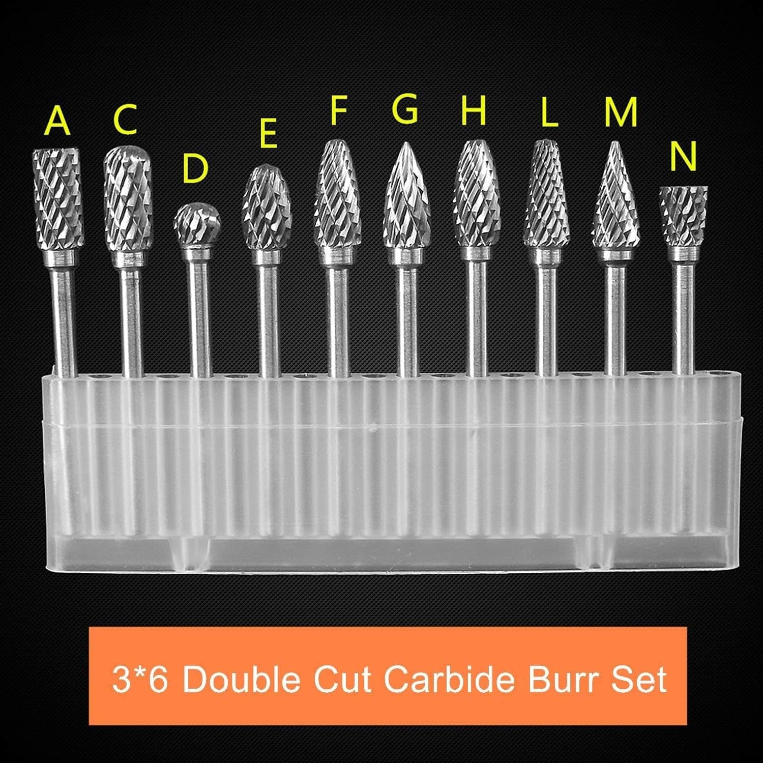 Dltools 10Pcs Double Cut Tungsten Carbide Rotary Burr Set, Metal Carving Drilling Polishing Bits with 1/8"(3.175Mm) Shank and 1/4"(6.35Mm) Head Dia for Die Grinder