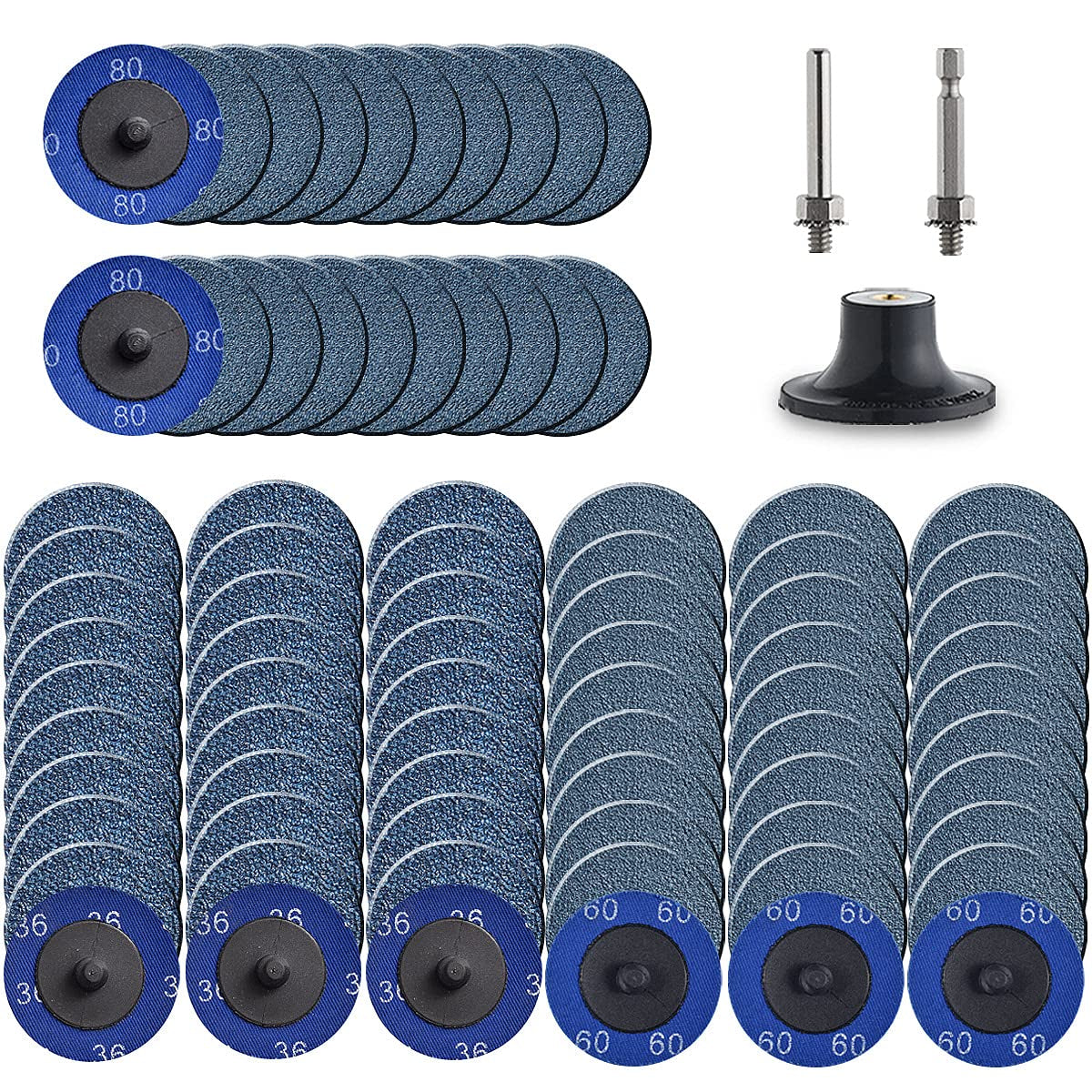 Roll Lock Disc, 80 Pcs 2 Inch Die Grinder Sanding Discs with 1/4" Disc Holder, Zirconia Coated 36/60/80 Grit for Surface Prep