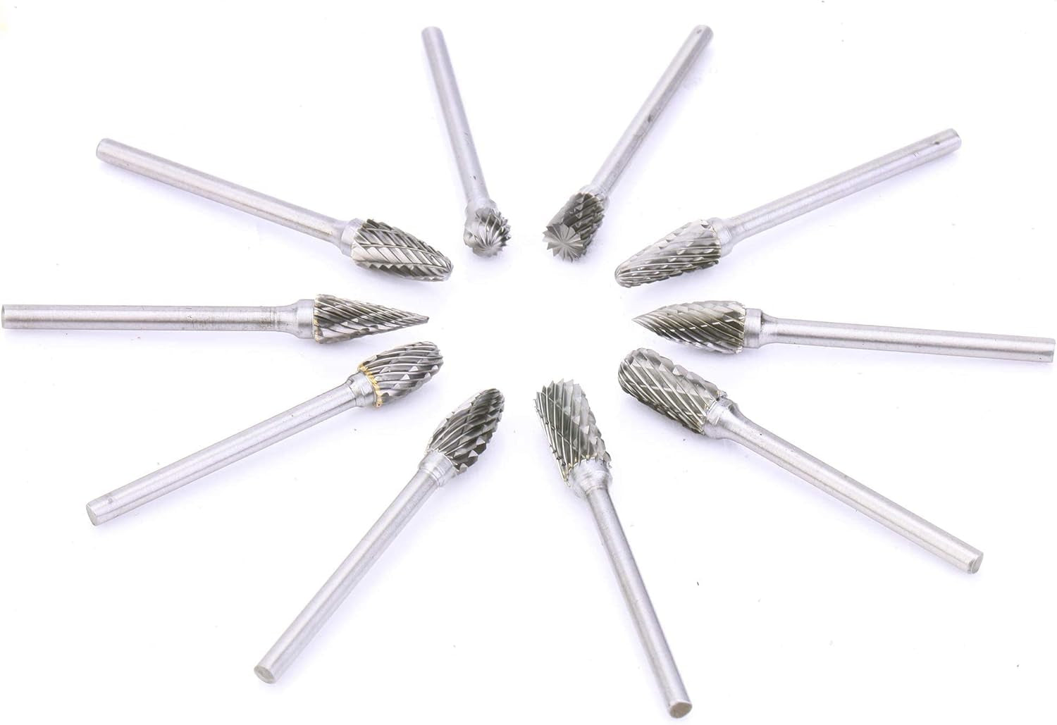 Dltools 10Pcs Double Cut Tungsten Carbide Rotary Burr Set, Metal Carving Drilling Polishing Bits with 1/8"(3.175Mm) Shank and 1/4"(6.35Mm) Head Dia for Die Grinder