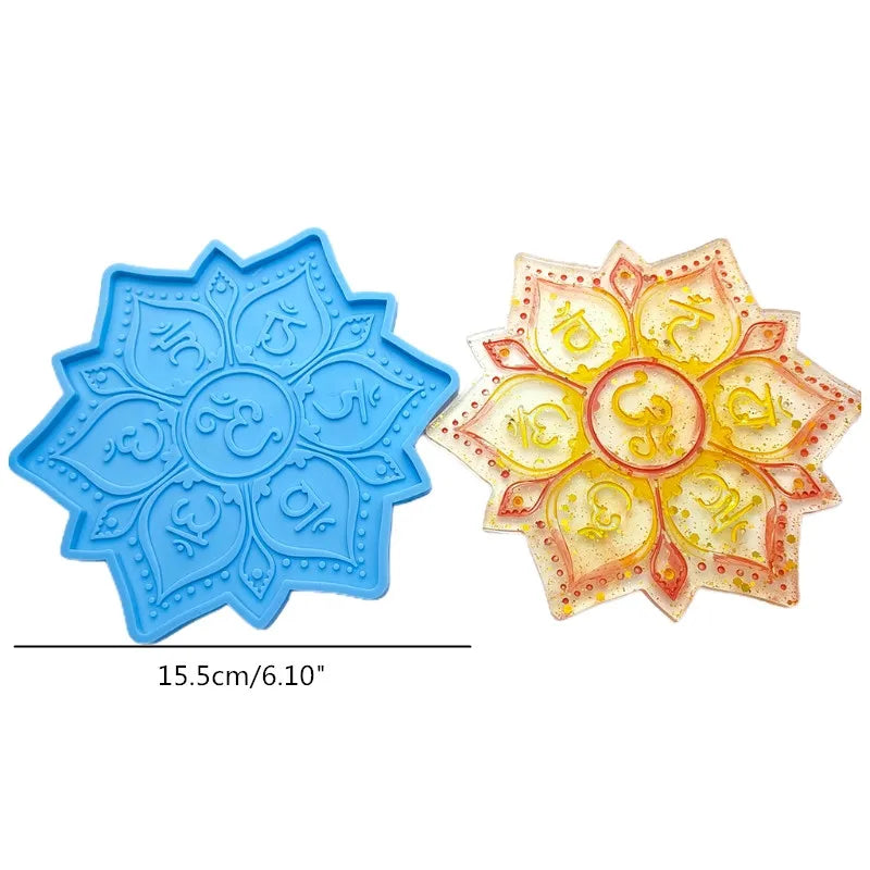Mandala Epoxy Resin Mold round Tray Cup Mat Casting Silicone Mould DIY Crafts Home Decoration Making Tool Moldes