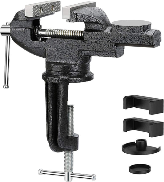 Universal 3 Inch Table Vise, 360° Rotating Swivel Base Bench Vise Heavy Duty Woodworking Clamps Home Vise Clamp-On Vise Movable Work Bench Vise for Woodworking, Black